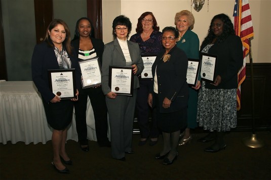 In recognition of Women’s History Month, Assemblymember Cheryl R. Brown (D-San Bernardino) honored groundbreaking women from the 47th Assembly District at her annual Women of Distinction event on Saturday, March 29, at the Sierra Lakes Country Club in Fontana. The 2014 honorees were (L to R): City Clerk Eileen Gomez, City of Colton; Jasmine Hall, a member of the board of directors at the Inland Empire Utilities Agency (pictured is her daughter accepting the award on her behalf); Sally McGuire, a business owner and president of the Grand Terrace Chamber of Commerce; Marge Mendoza-Ware, a longtime school board member of the Colton Joint Unified School District (CJUSD); the Honorable Grace Vargas, City of Rialto; and Vicki Lee, a homeless student liaison at the San Bernardino City Unified School District (SBCUSD)